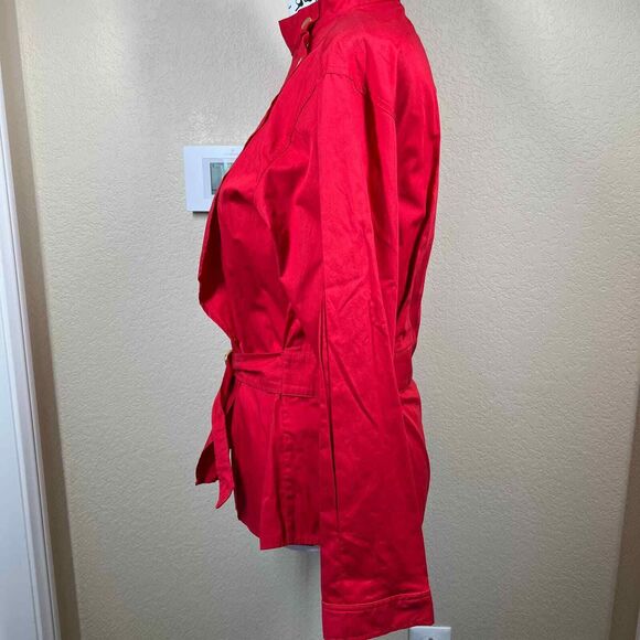 Zara basic red blouse Asymmetrical mock neck long sleeve size S cyber core - Picture 11 of 14